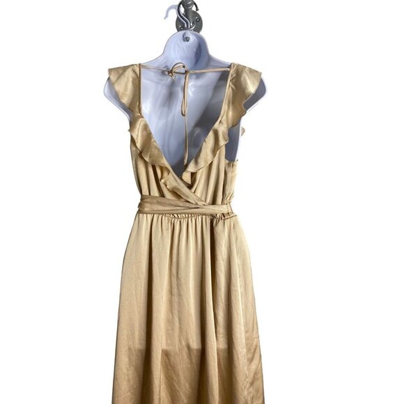 Show Me Your MuMu Womens Samantha Ruffle Wrap Dress True Gold Luxe Satin Medium - Picture 7 of 10